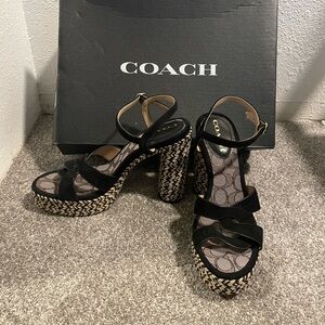 Coach Talina Suede Sandals Black and Cream